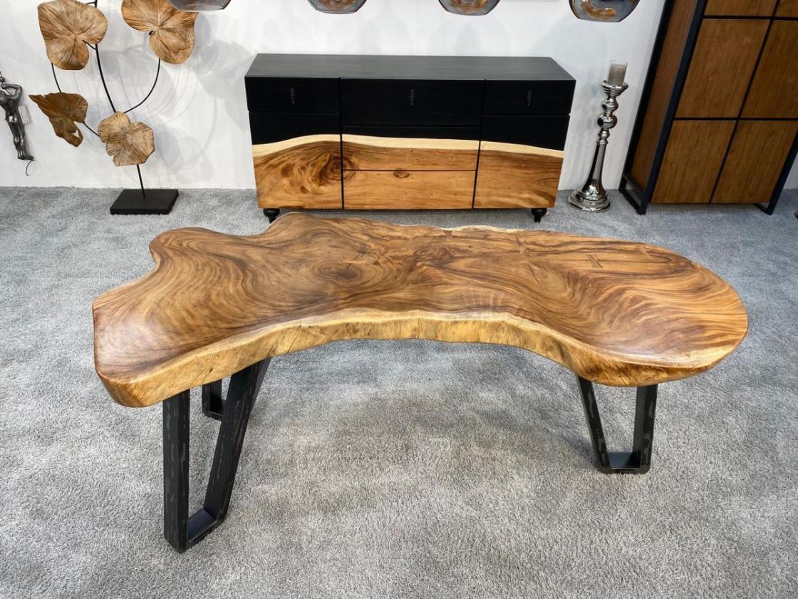 Schreibtisch / Tisch ca. 185 x 54-78 x 79 cm aus einer massivem Baumscheibe Suar inkl. Rohstahlgestell