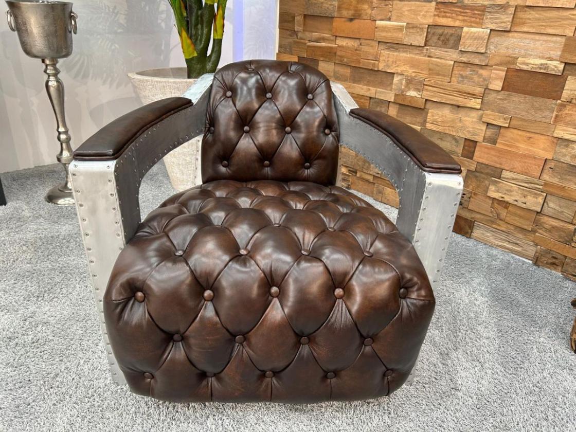 Sessel aus echtem Leder mit Aluminium
