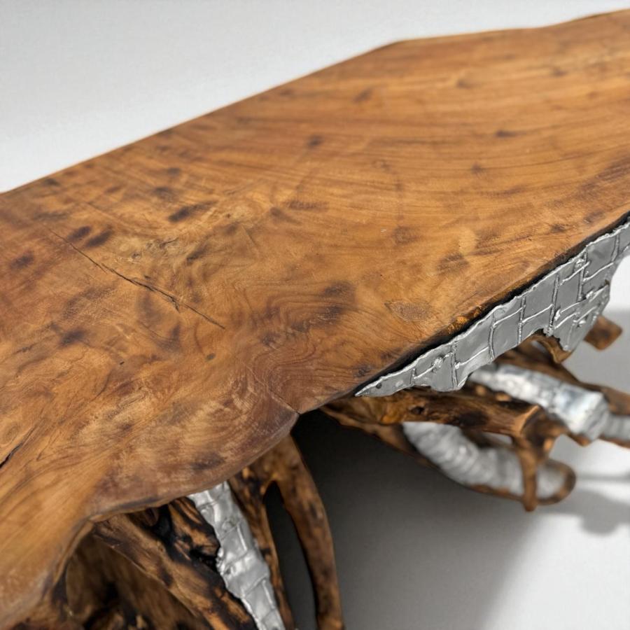 Sideboard aus einer Baumwurzel mit Aluminium