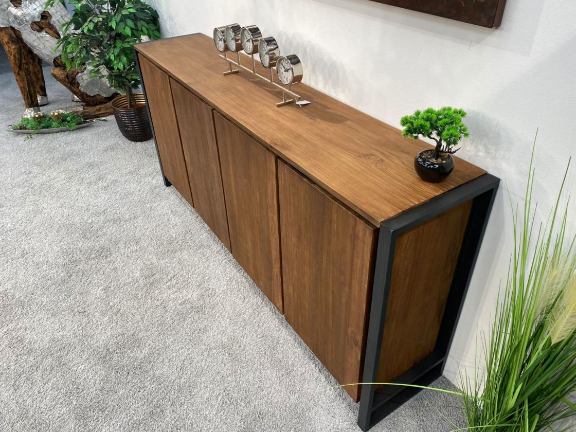 Sideboard / Anrichte "Loft" 200 x 40 x 90 cm aus recyceltem Altholz mit Rohstahlgestell