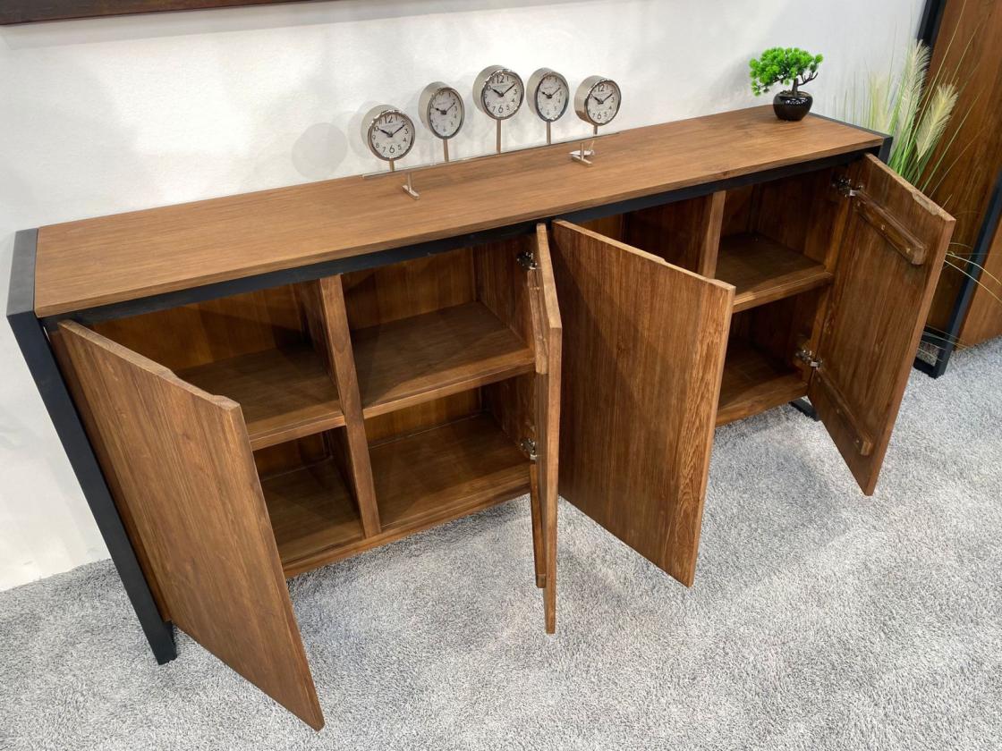 Sideboard / Anrichte "Loft" 200 x 40 x 90 cm aus recyceltem Altholz mit Rohstahlgestell