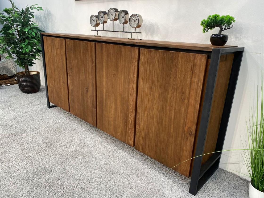 Sideboard / Anrichte "Loft" 200 x 40 x 90 cm aus recyceltem Altholz mit Rohstahlgestell