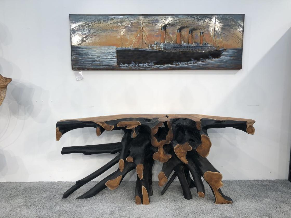 Sideboard aus einer Teak Baumwurzel schwarz lackiert 180 x 80 x 45 cm