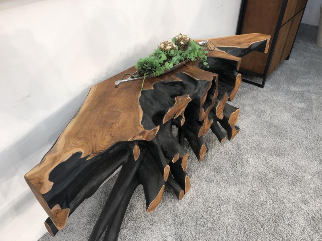 Wurzelholz-Sideboard-Teakholz-mit Aluminium