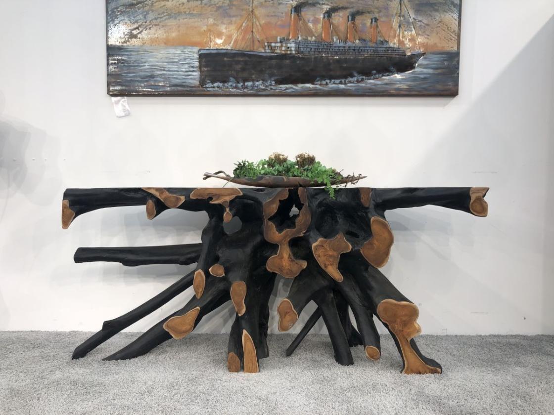 Wurzelholz-Sideboard-Teakholz-mit Aluminium
