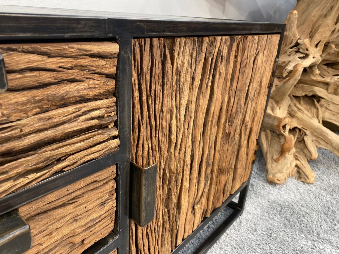 Sideboard / Anrichte "Essence black" 180 x 45 x 61 cm aus recyceltem Altholz mit Stahlkostruktion schwarz lackiert