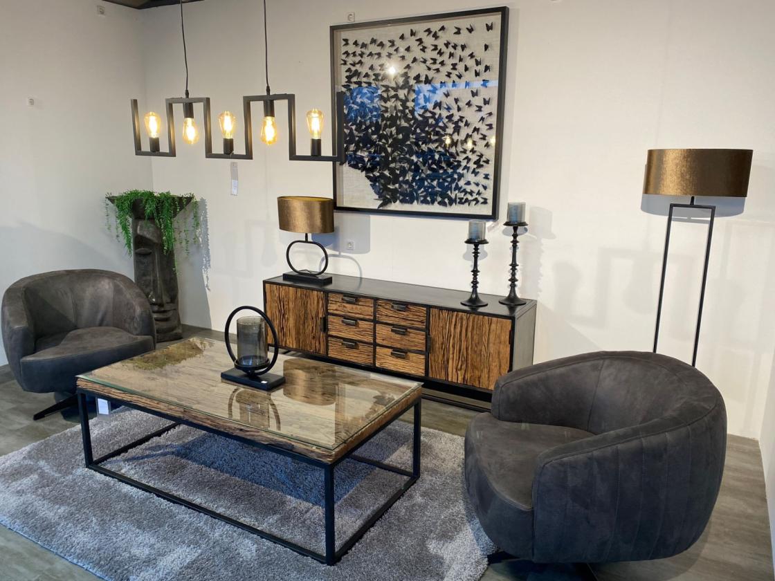 Sideboard / Anrichte "Essence black" 180 x 45 x 61 cm aus recyceltem Altholz mit Stahlkostruktion schwarz lackiert