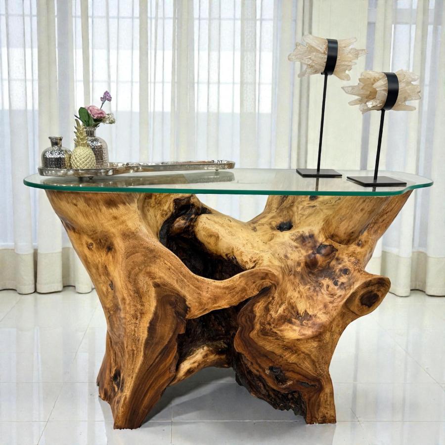 Sideboard made of solid Suar wood, 118x74x43 cm, tree trunk shape