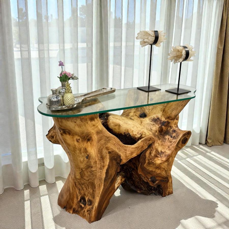Sideboard made of solid Suar wood, 118x74x43 cm, tree trunk shape