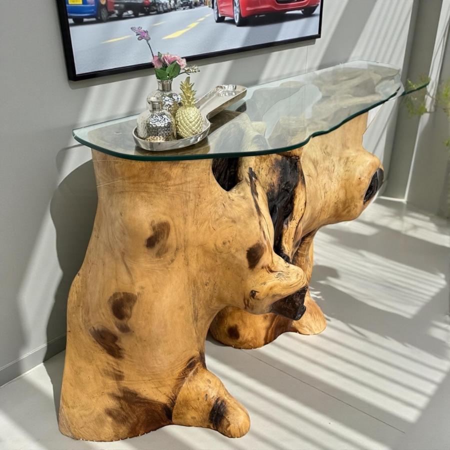 Suar wood sideboard with glass top, approx. 142x83x44 cm