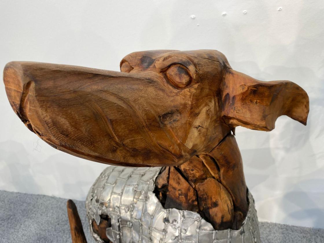 Deko Sitzender Hund 100 cm aus Holz und Aluminium-