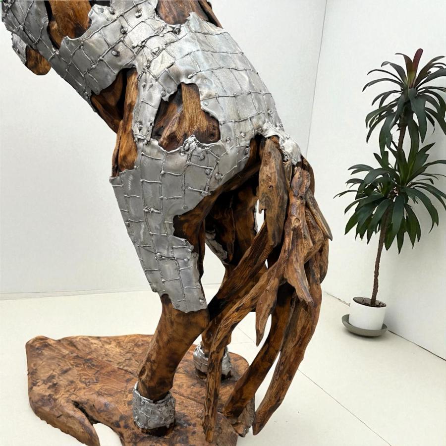 Skulptur / Dekofigur "Steigendes Pferd" ca. H134 x B40 x L70 cm aus Altholz mit Aluminium