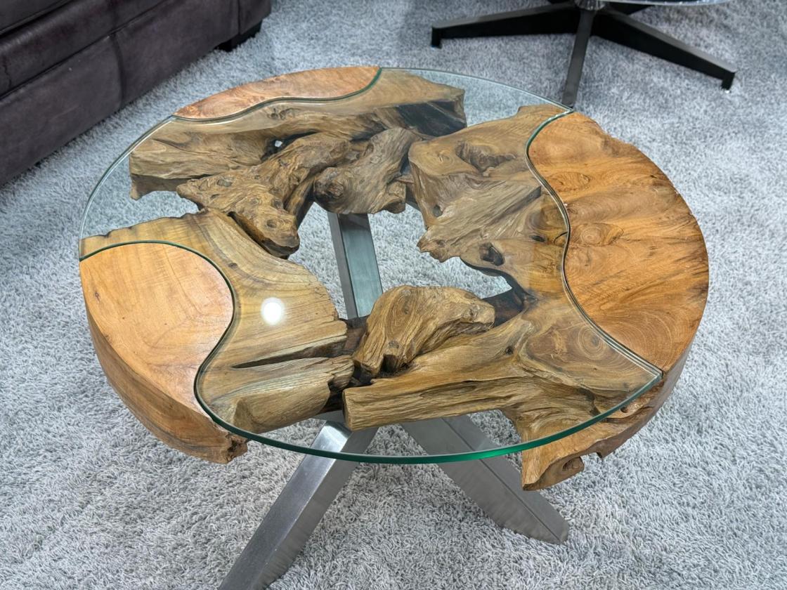 Wohnzimmertisch rund aus Teakholz