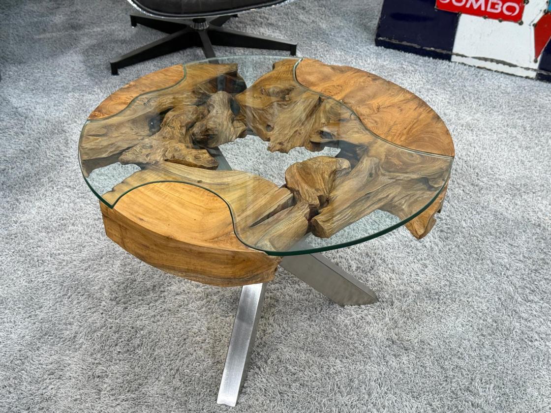 Wohnzimmertisch rund aus Teakholz