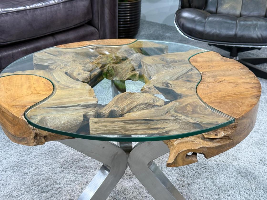 Wohnzimmertisch rund aus Teakholz