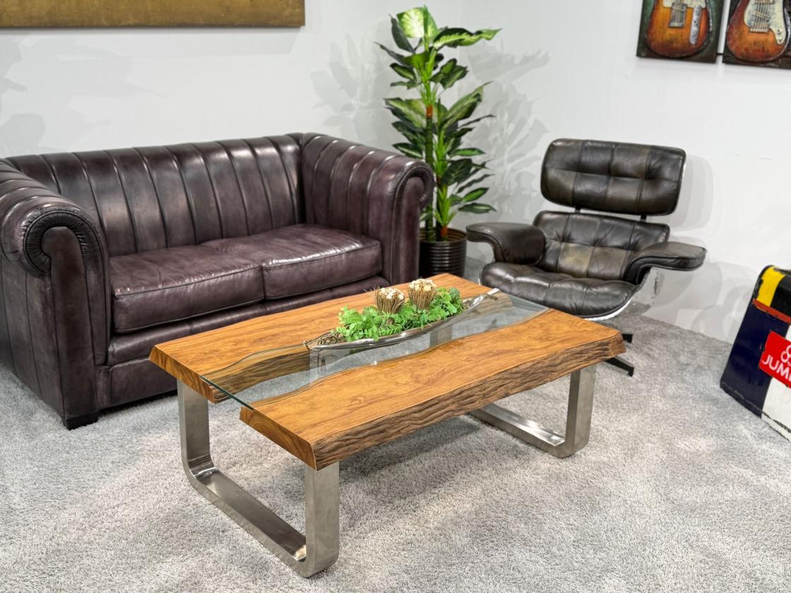 Echtholz Wohnzimmertisch "Old Elements", ca. 120 x 80 x 46 cm, aus recycelten Massivholzbohlen