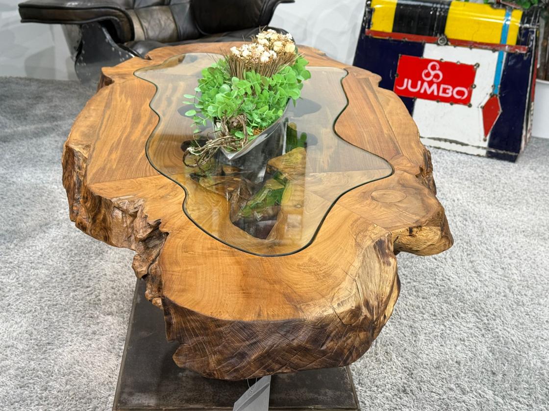 Unikat Couchtisch Baumstamm Baumscheibe Holz massiv handgearbeitet