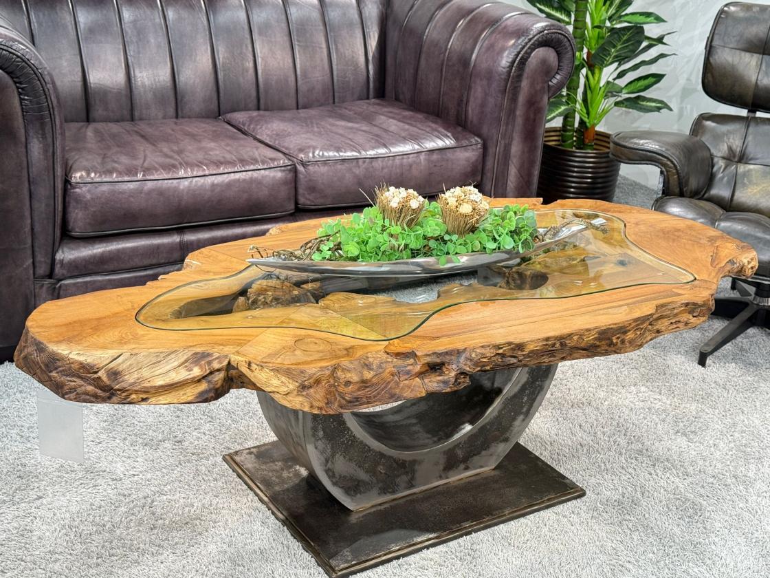 Unikat Couchtisch Baumstamm Baumscheibe Holz massiv handgearbeitet