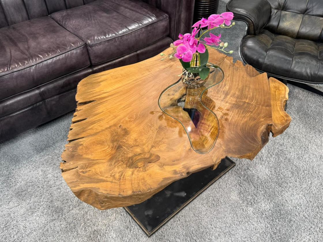 Wood coffee table with glass top, approx. 106x75x48.5 cm