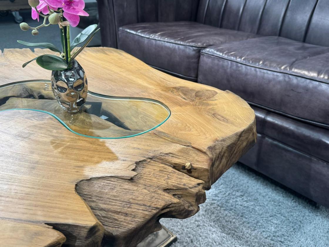 Coffee table made of solid wood with irregular shape