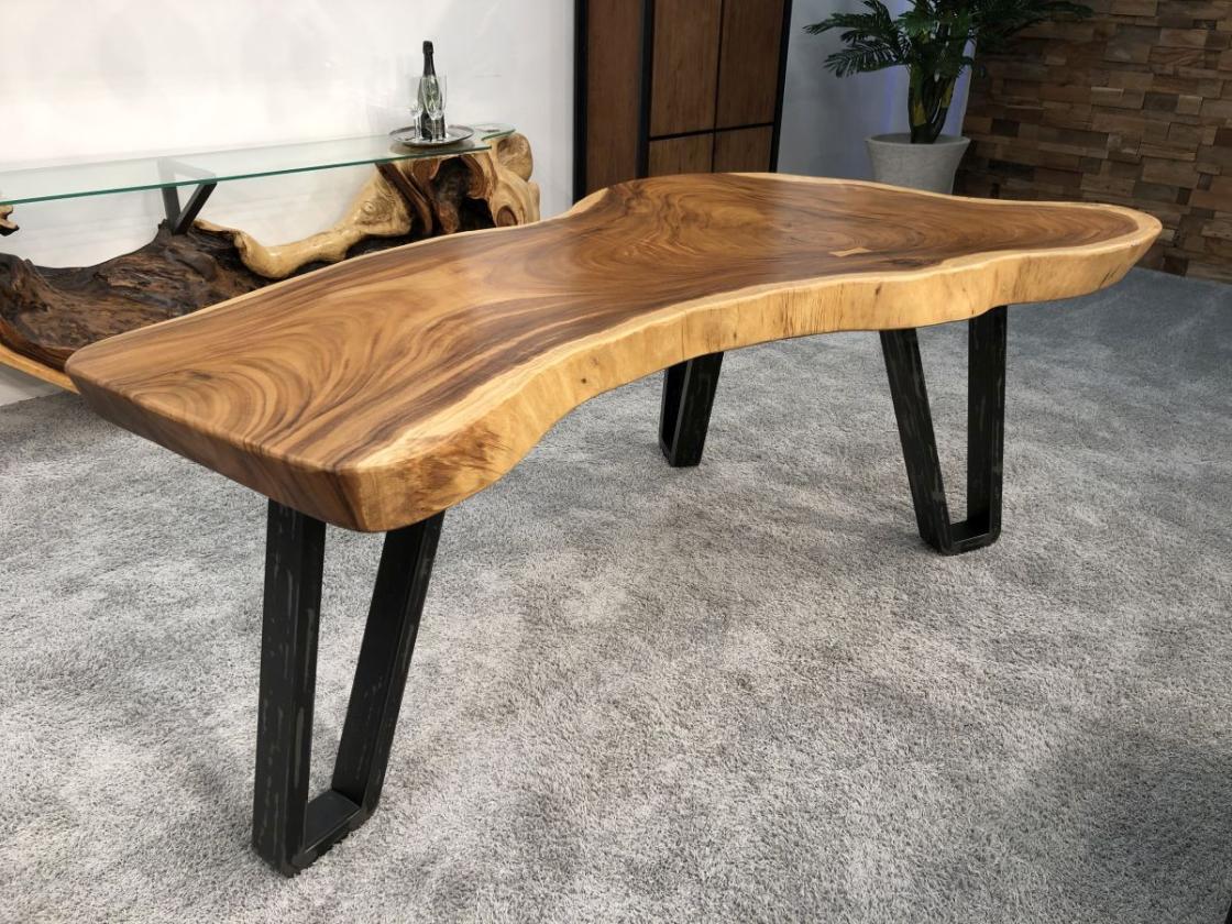 Schreibtisch / Tisch ca. 200 x 60-100 x 78 cm aus einer massivem Baumscheibe Suar inkl. Rohstahlgestell