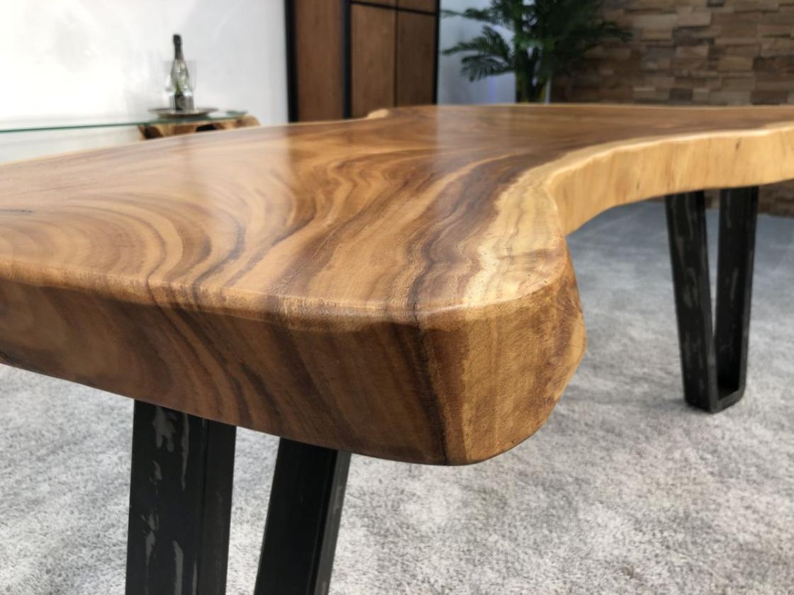 Schreibtisch / Tisch ca. 200 x 60-100 x 78 cm aus einer massivem Baumscheibe Suar inkl. Rohstahlgestell