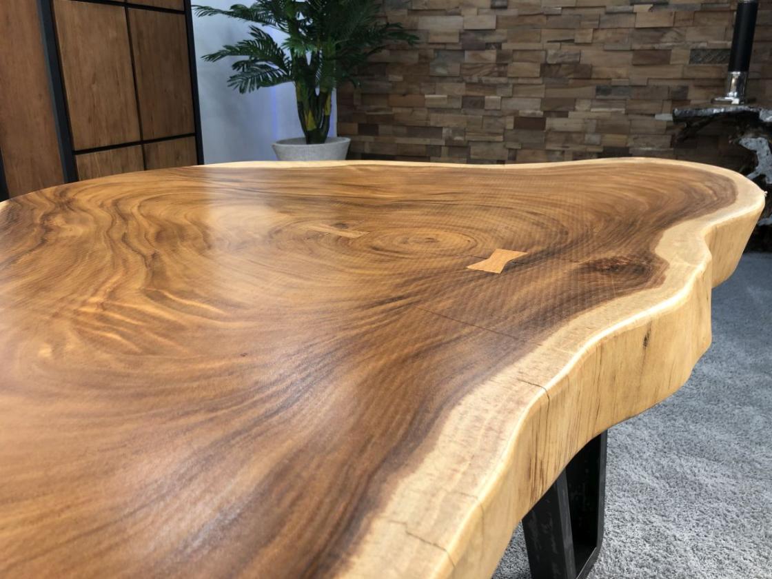 Schreibtisch / Tisch ca. 200 x 60-100 x 78 cm aus einer massivem Baumscheibe Suar inkl. Rohstahlgestell