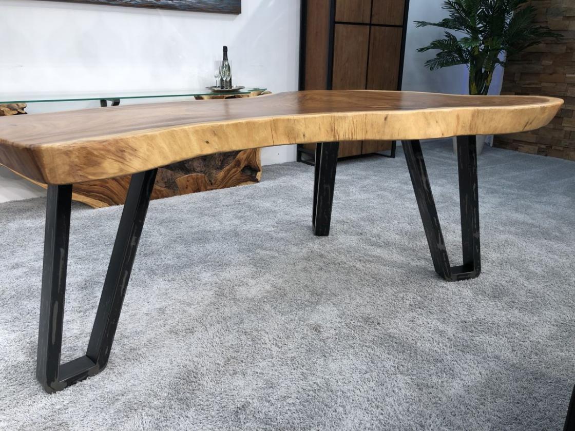 Schreibtisch / Tisch ca. 200 x 60-100 x 78 cm aus einer massivem Baumscheibe Suar inkl. Rohstahlgestell