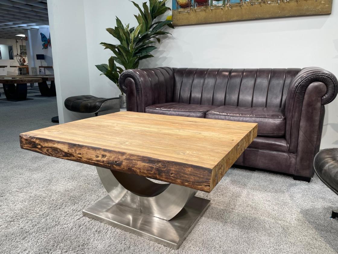 Solid wood coffee table made from recycled teak, rectangular.