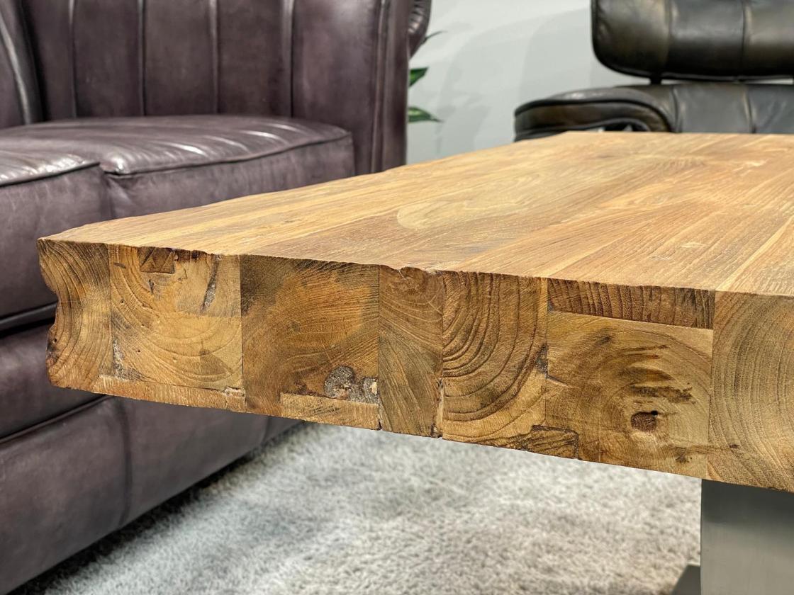 Solid wood coffee table made from recycled teak, rectangular.