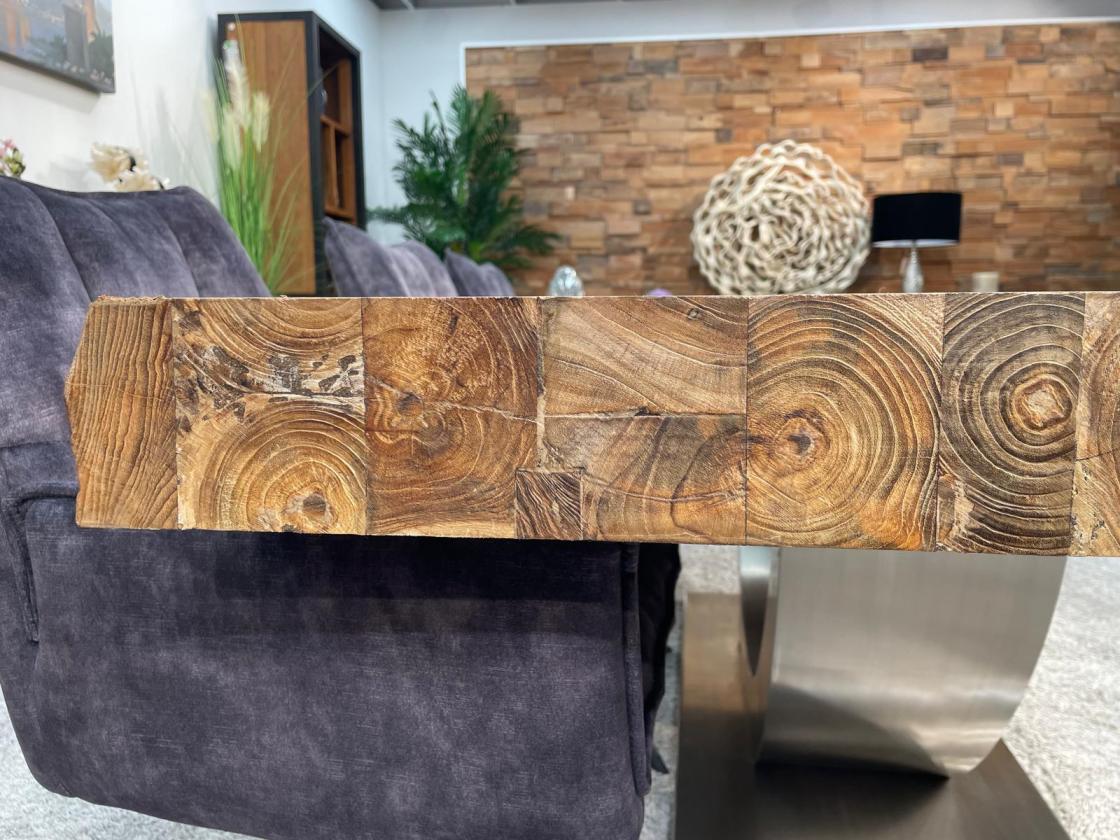 Massiver Teakholztisch mit Halbmond Stahlfuss 250cm
