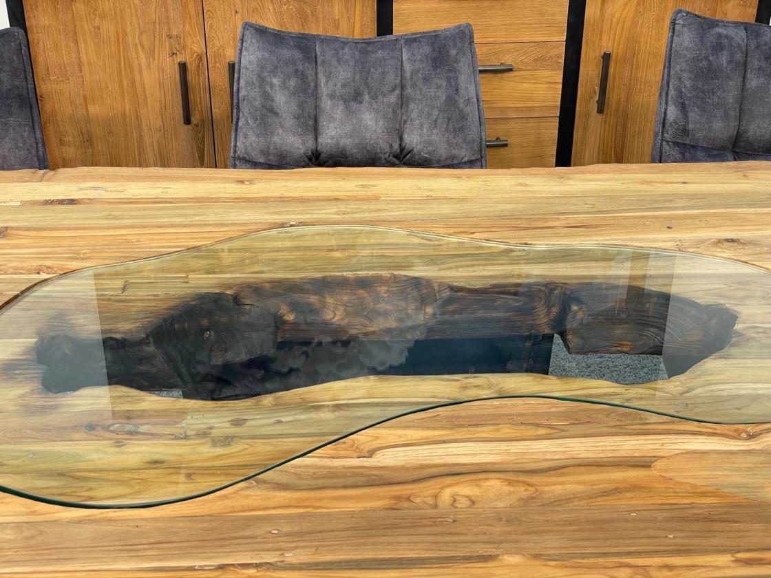 Vollmassiver Echtholztisch "Deep Island", ca. 250 x 102-103 x 77 cm mit 9,5 cm starker Tischplatte