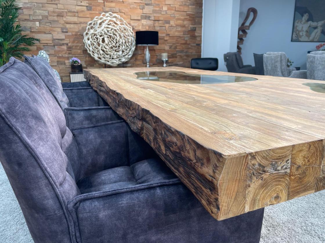 Vollmassiver Echtholztisch "Deep Island", ca. 250 x 102-103 x 77 cm mit 9,5 cm starker Tischplatte