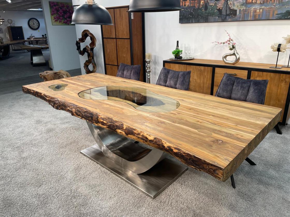 Vollmassiver Echtholztisch "Deep Island", ca. 250 x 102-103 x 77 cm mit 9,5 cm starker Tischplatte