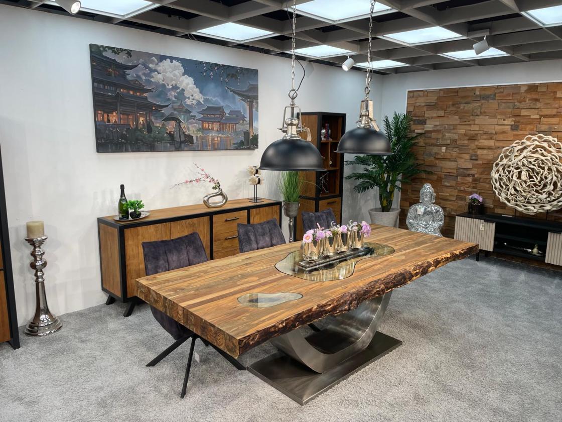 Vollmassiver Echtholztisch "Deep Island", ca. 250 x 102-103 x 77 cm mit 9,5 cm starker Tischplatte