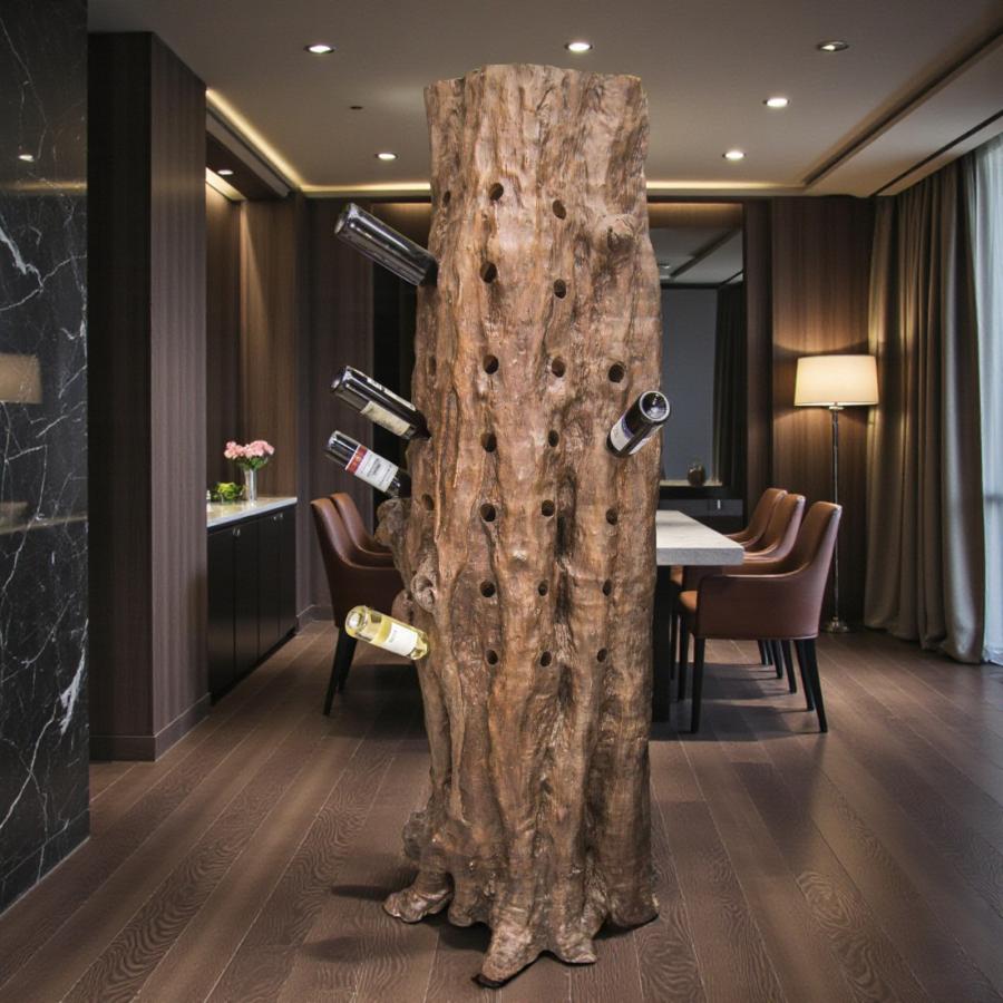 Weinstaender-Flaschenhalter-aus-einem-massiven-Lychee-Baumstamm