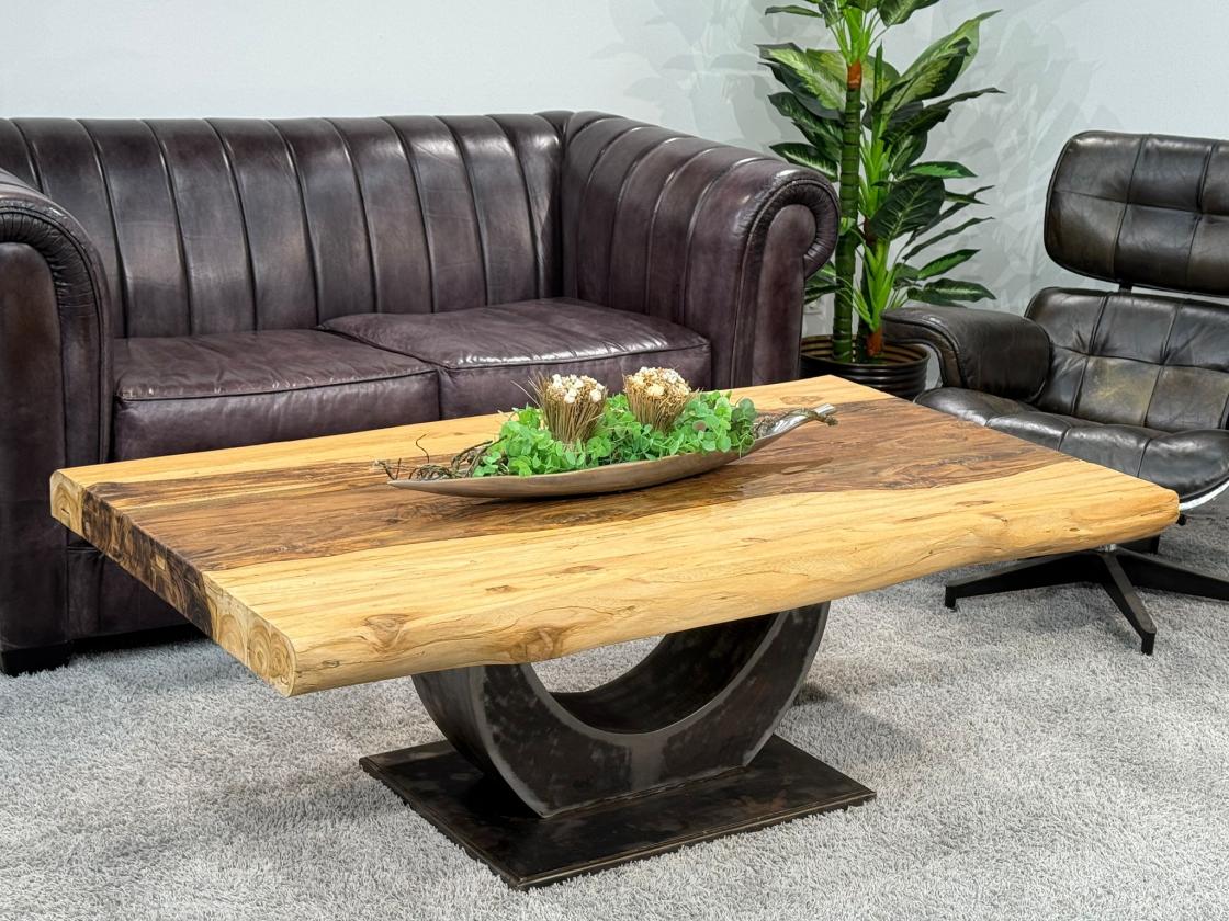 Wohnzimmertisch aus Massivholz mit Glasplatte, 140x80x49 cm