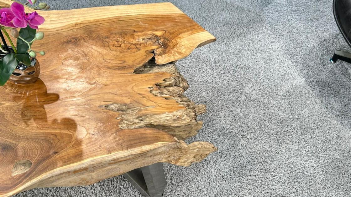 Wohnzimmertisch aus Teakholz mit Glasdetails, oval, 116x73x41 cm