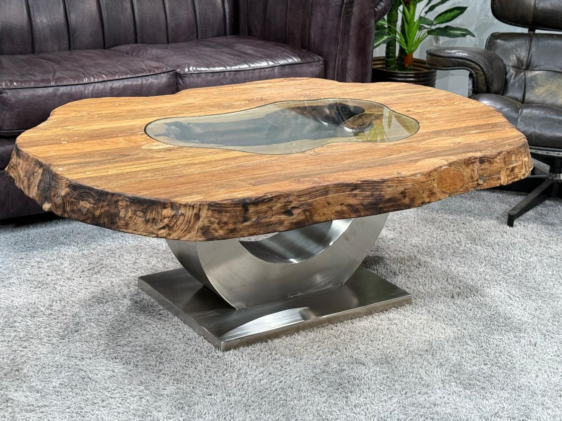 Couchtisch vollholztisch fusion baumkantentisch