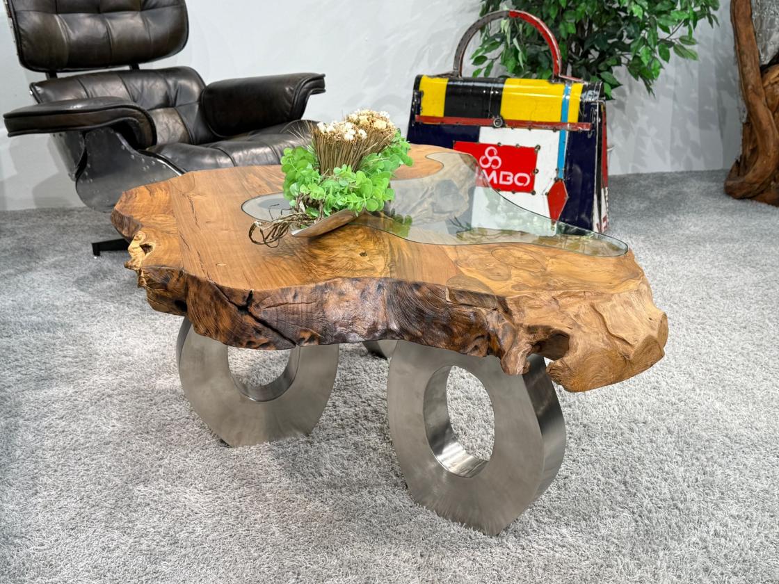 Wohnzimmertisch aus Holz Lakeside Baumscheibentisch