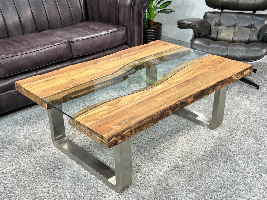 Echtholz Wohnzimmertisch "Old Elements", ca. 120 x 82 x 45 cm, aus recycelten Massivholzbohlen