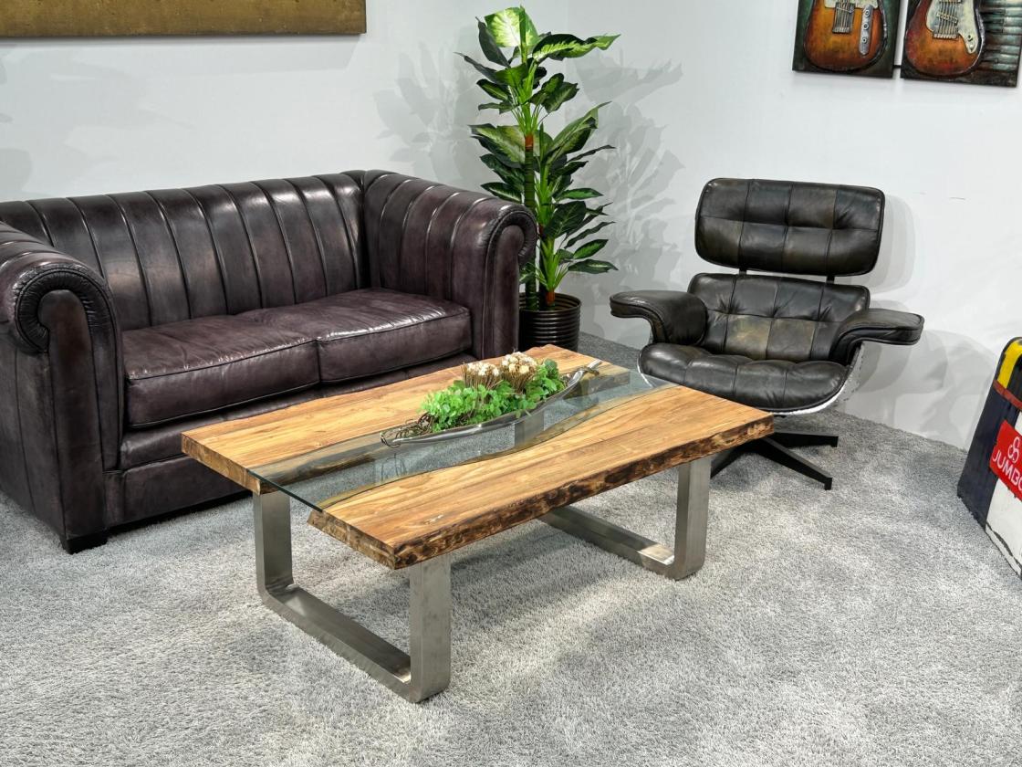 Echtholz Wohnzimmertisch "Old Elements", ca. 120 x 82 x 45 cm, aus recycelten Massivholzbohlen