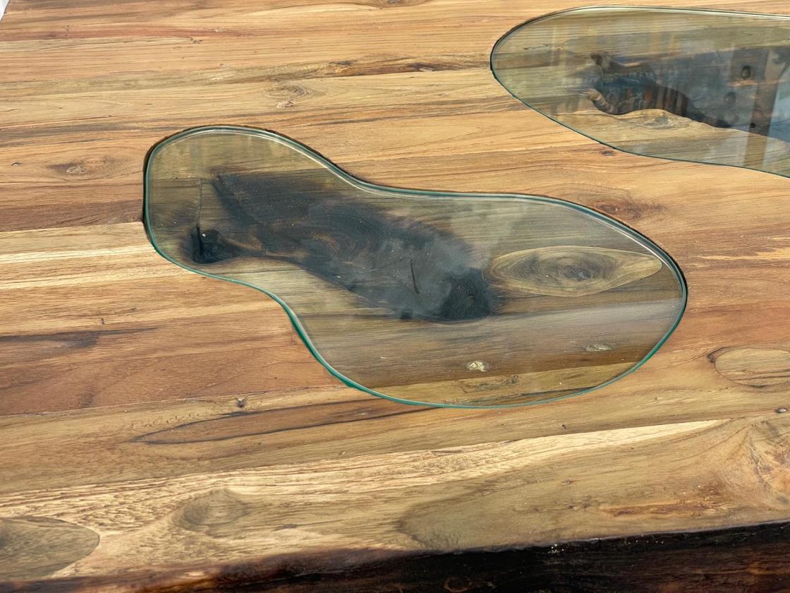 Massivholz Esszimmertisch mit Halbmondfuss und Glas 180cm