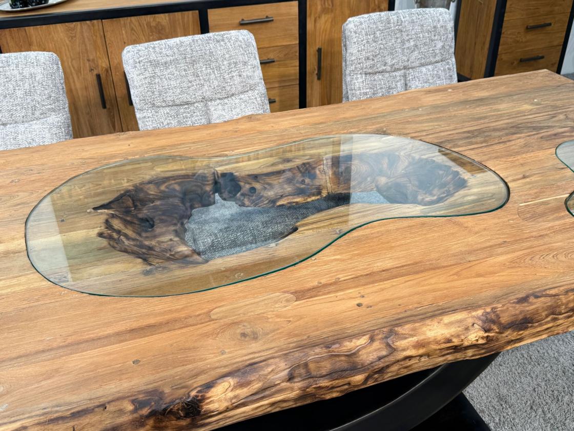 Stilvoller Esstisch aus massivem Teakholz und Glas 220 cm