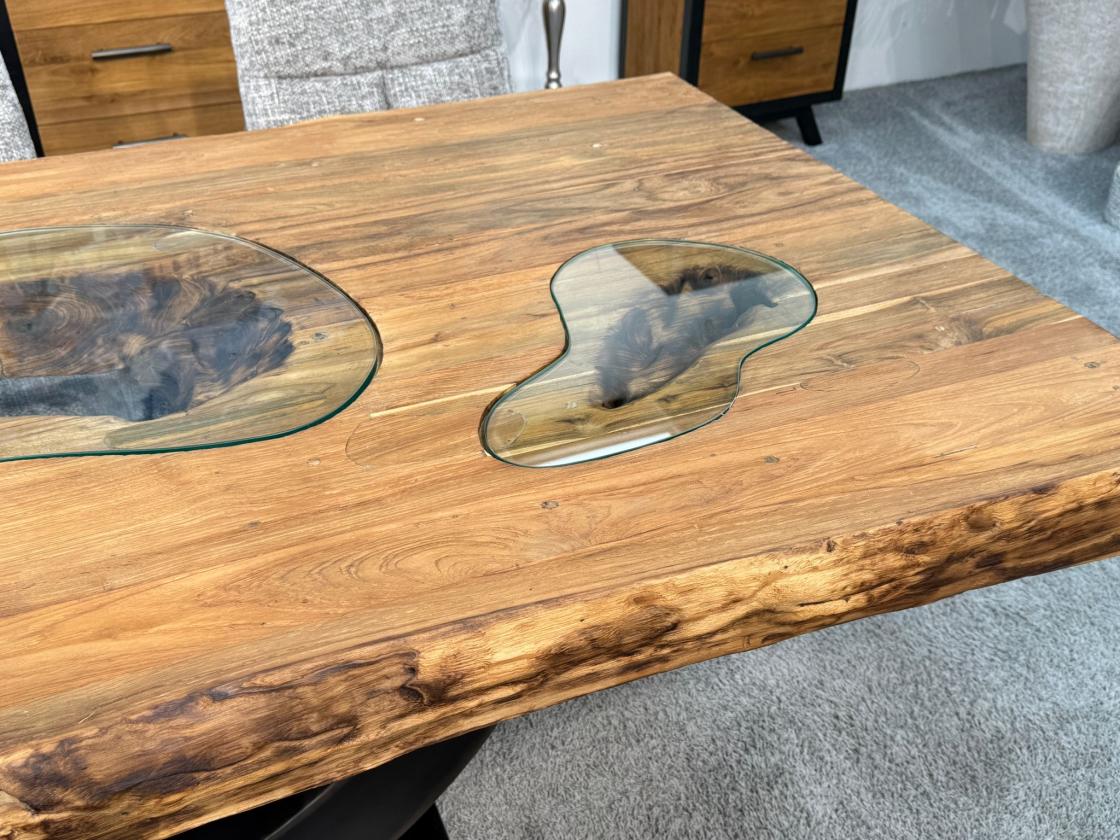 Stilvoller Esstisch aus massivem Teakholz und Glas 220 cm