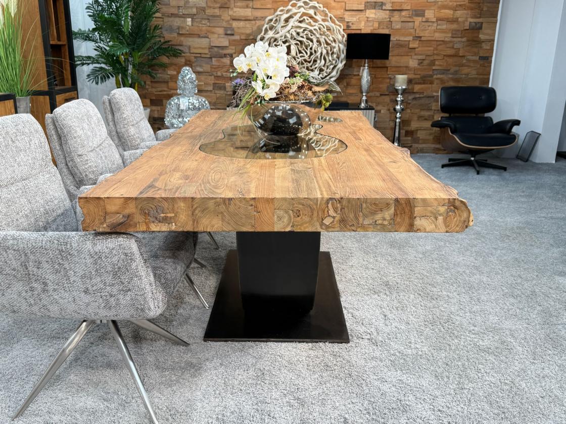 Stilvoller Esstisch aus massivem Teakholz und Glas 220 cm