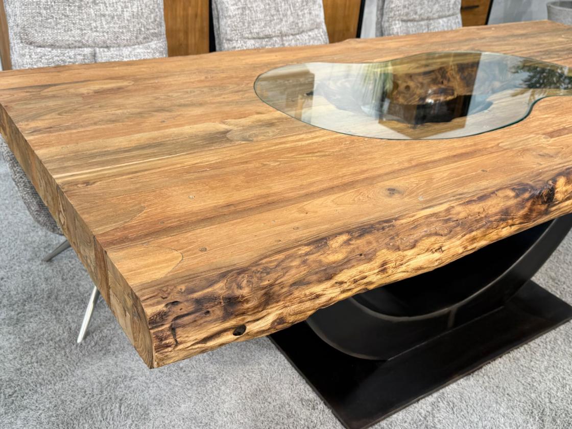 Stilvoller Esstisch aus massivem Teakholz und Glas 220 cm