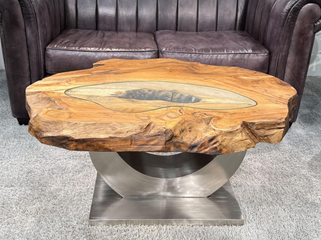 Massivholz Couchtisch Baumstamm Baumscheibe Expression Handarbeit