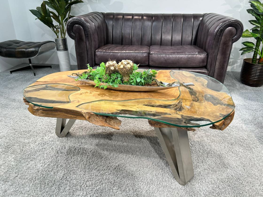 Design Vollholz Sofatisch Baumscheibe
