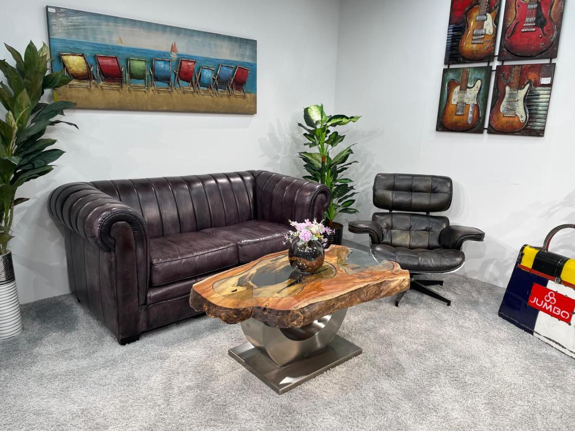 Couchtisch "Expression" ca. 116 x 63-74 x 48 cm aus Teakholz mit Glaseinlagen